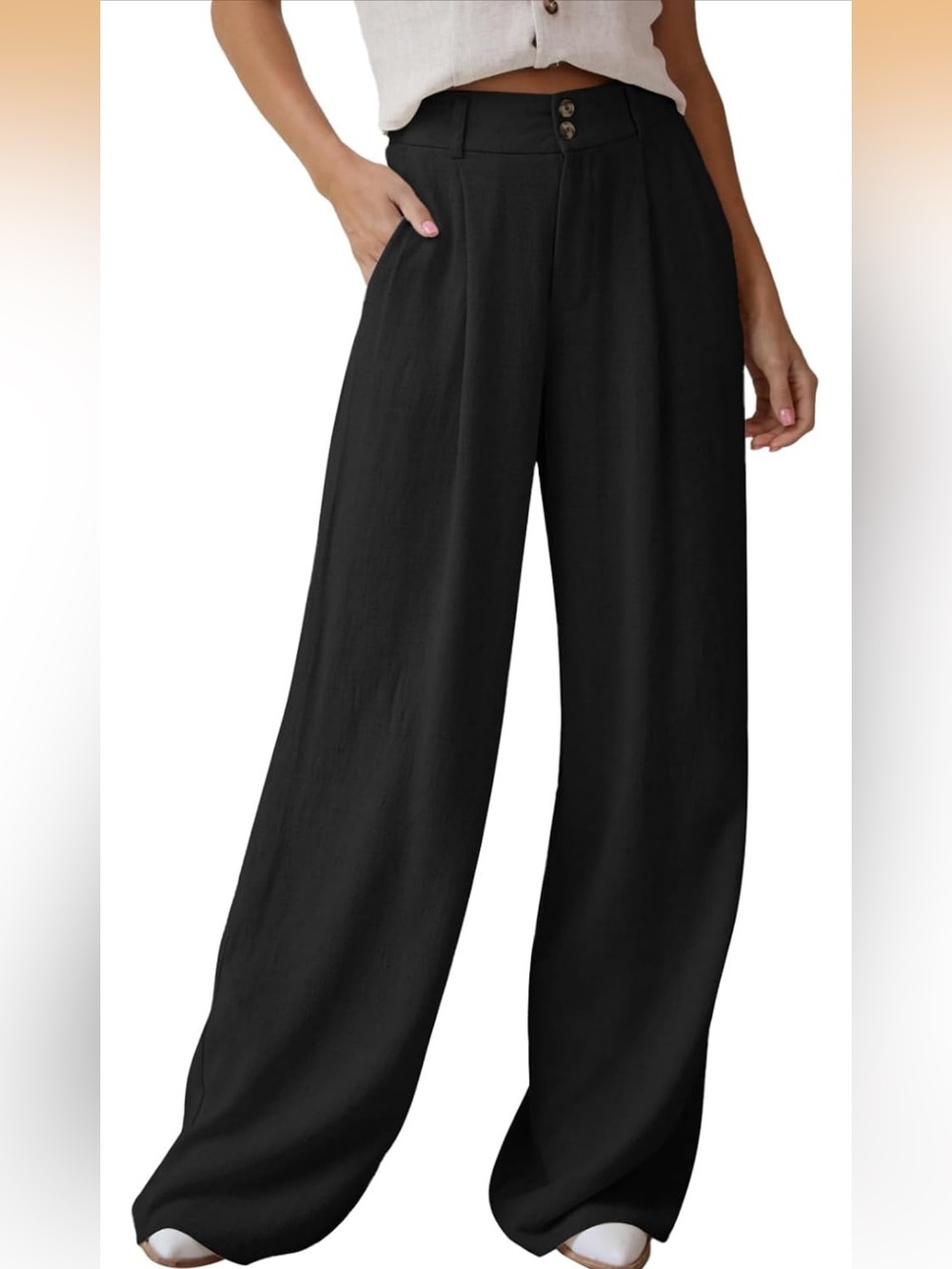 Linen like high waisted wide leg pants